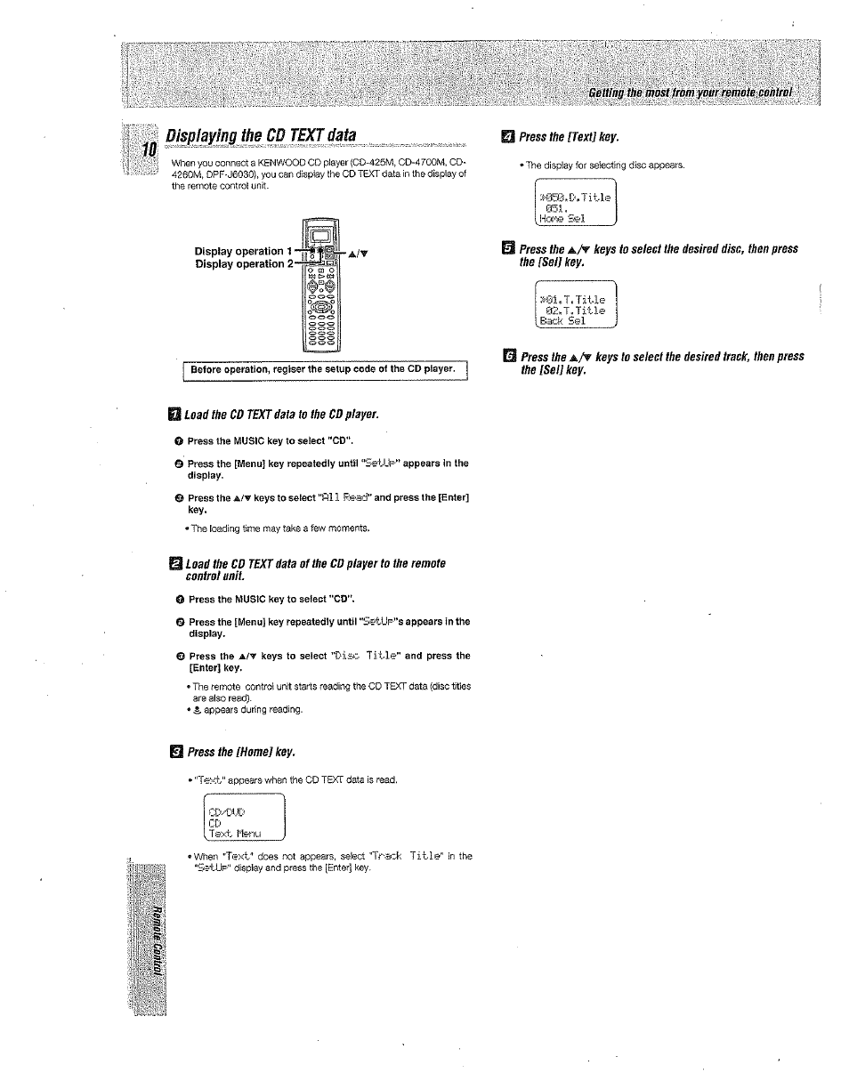 10 pisplaylng the cd text data | Kenwood Preset Remote Control User Manual | Page 10 / 14