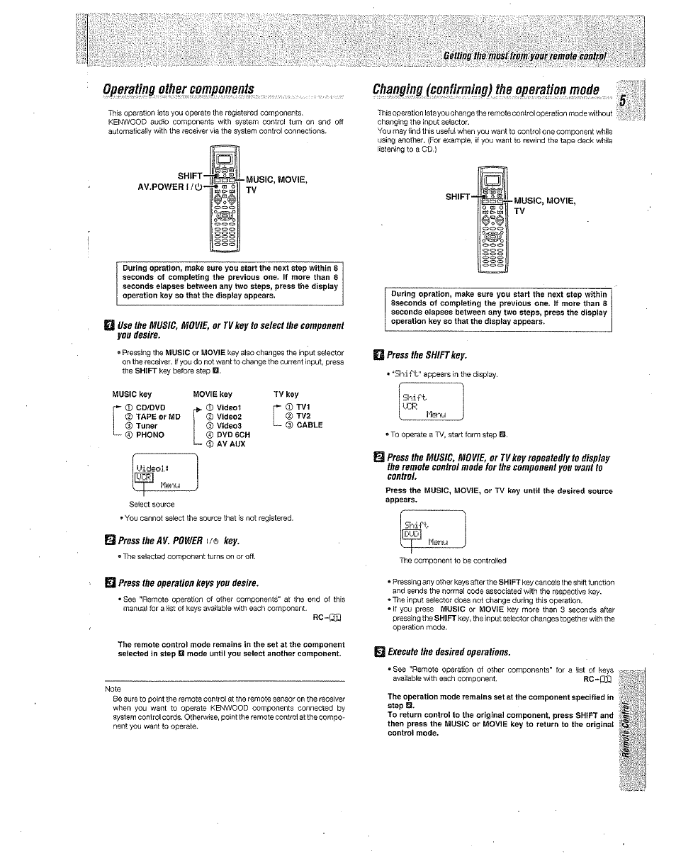 Opmting pth, I / o | Kenwood Preset Remote Control User Manual | Page 5 / 14