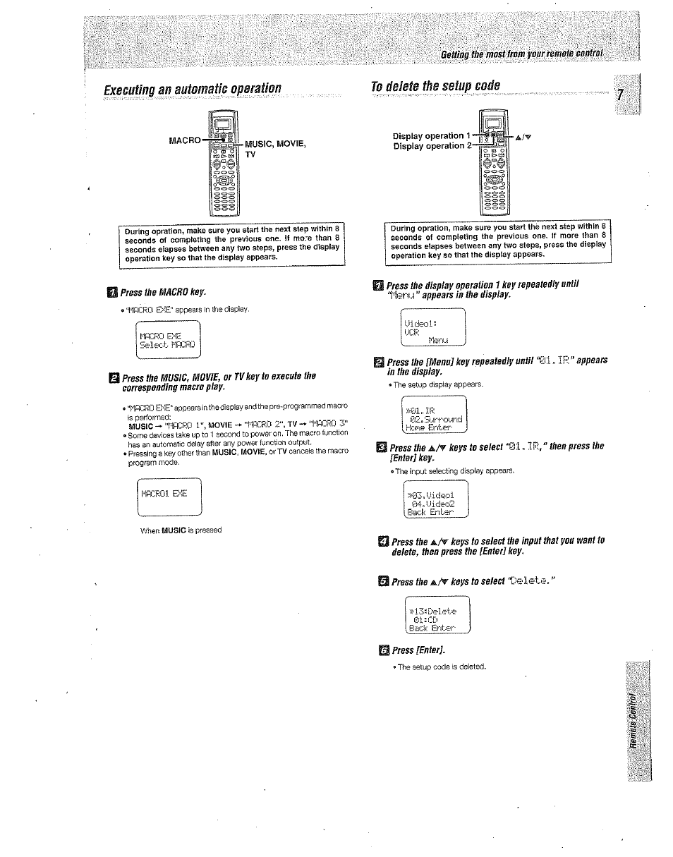 Executing an^ to delete the setup code, Bj,.r'rof.rd, B-scii enter | Kenwood Preset Remote Control User Manual | Page 7 / 14