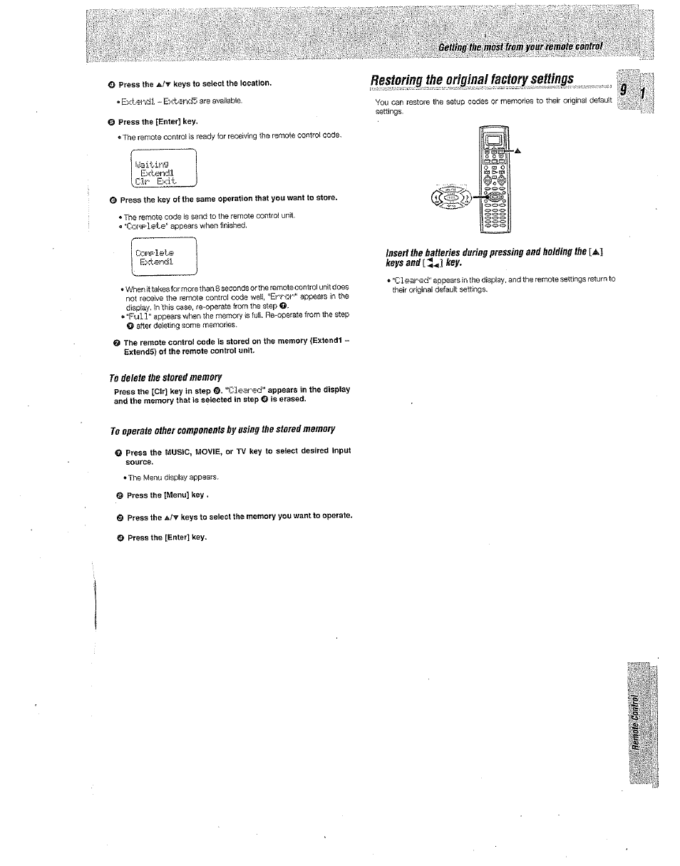 Restoring the original factory | Kenwood Preset Remote Control User Manual | Page 9 / 14