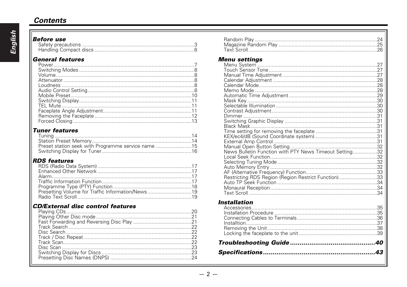 Kenwood KDC-7080R User Manual | Page 2 / 44