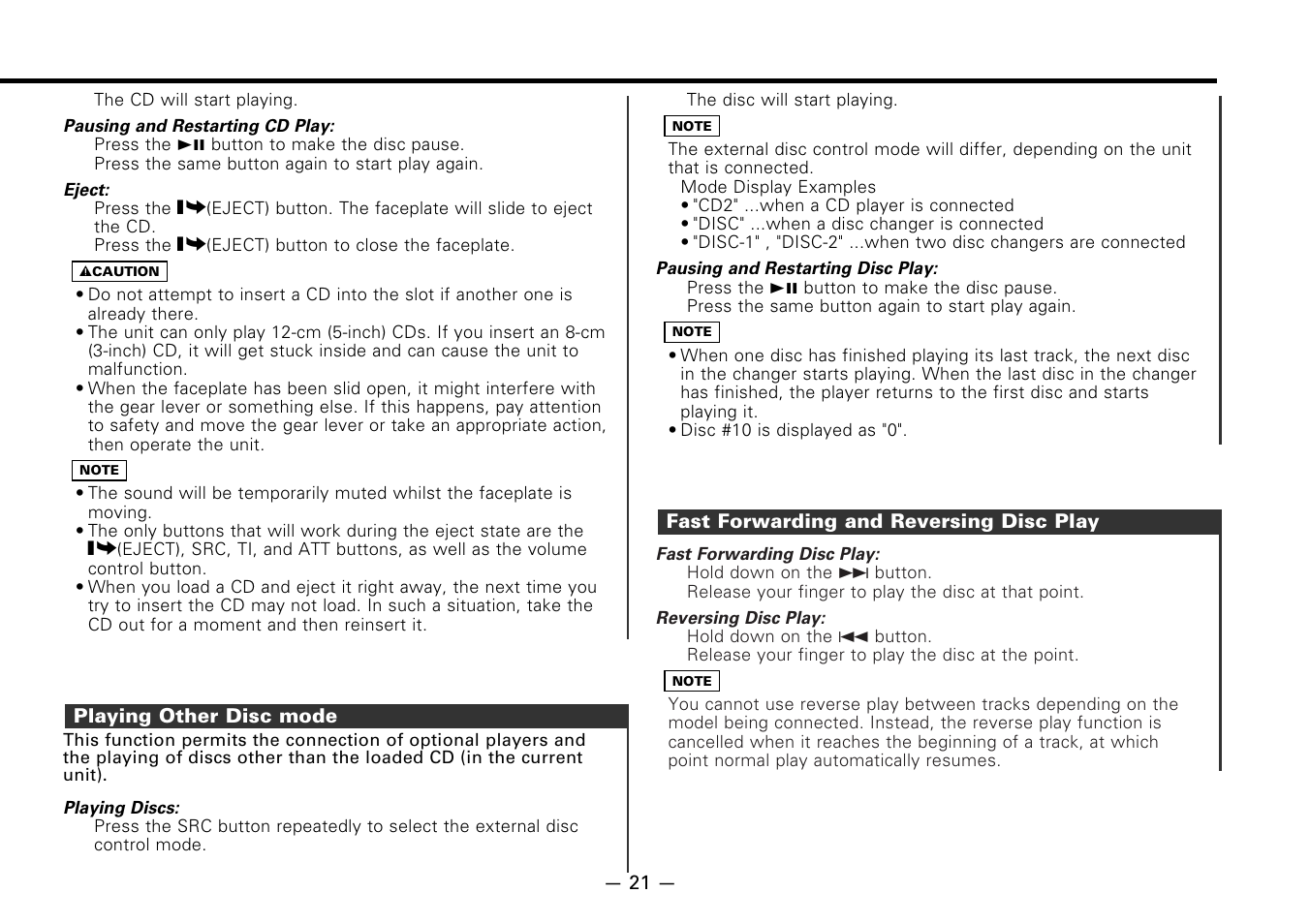 Playing other disc mode, Fast forwarding and reversing disc play | Kenwood KDC-7080R User Manual | Page 21 / 44