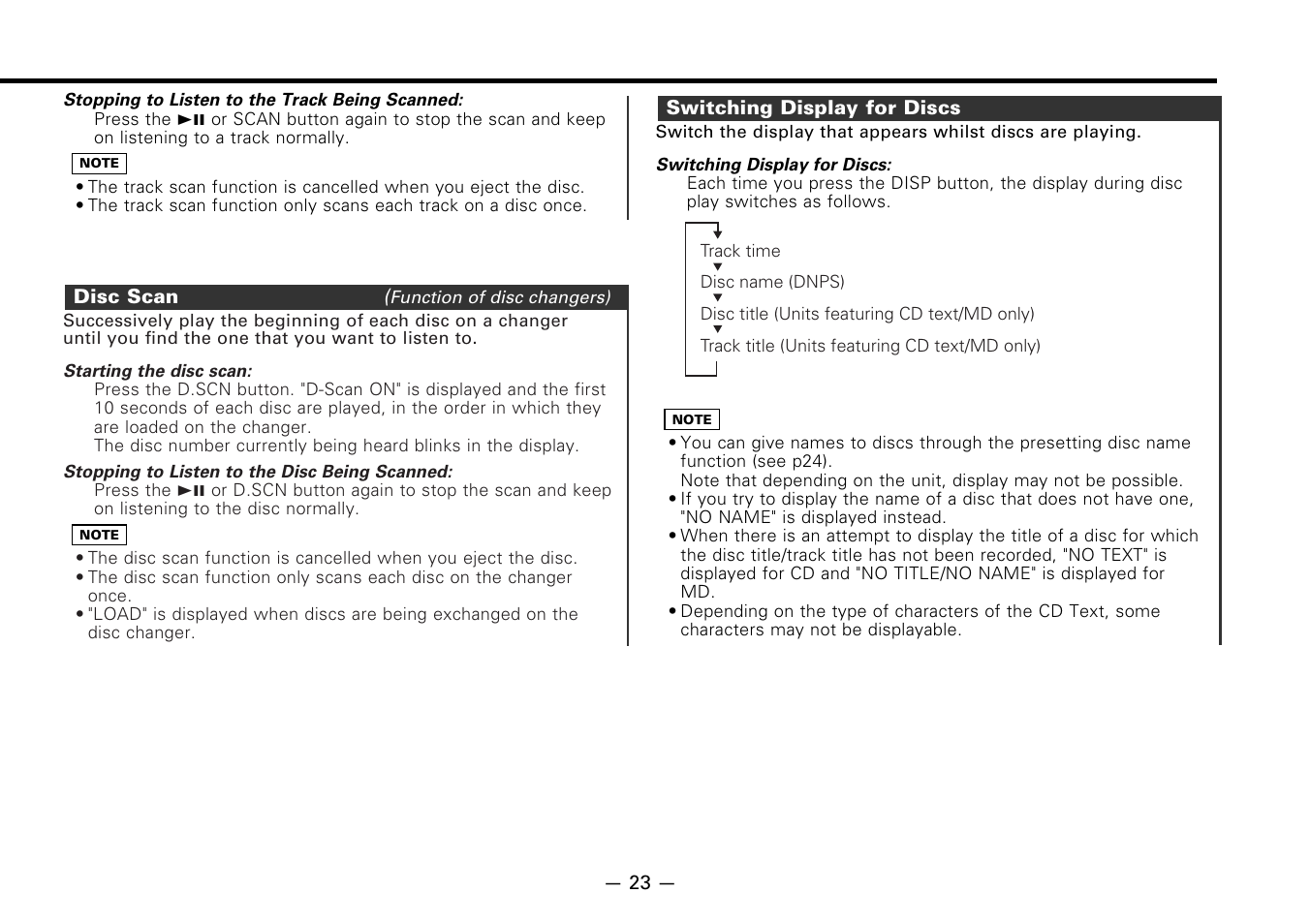 Disc scan, Switching display for discs | Kenwood KDC-7080R User Manual | Page 23 / 44