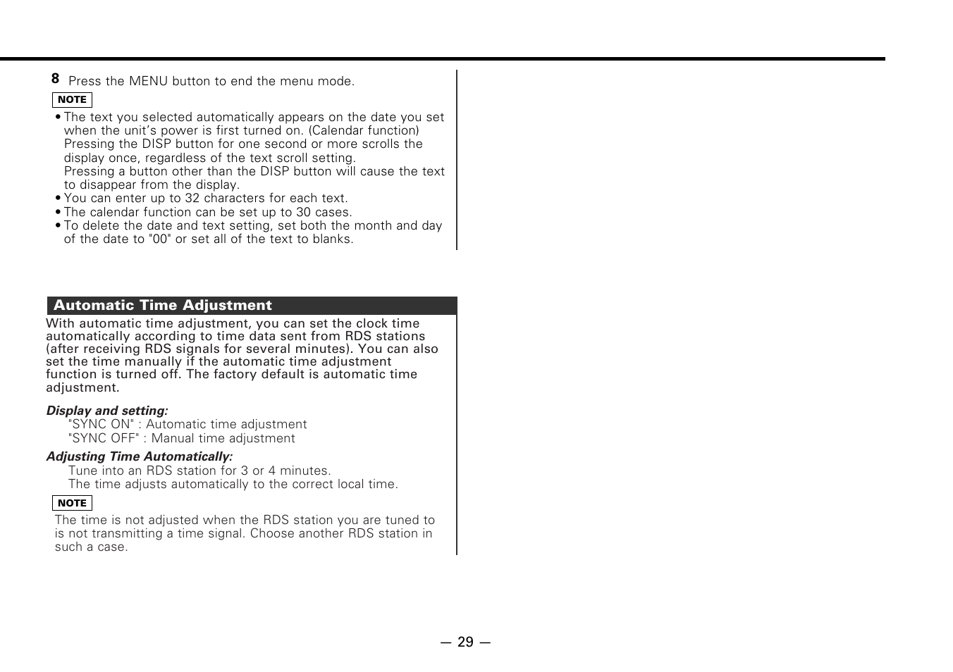 Automatic time adjustment | Kenwood KDC-7080R User Manual | Page 29 / 44