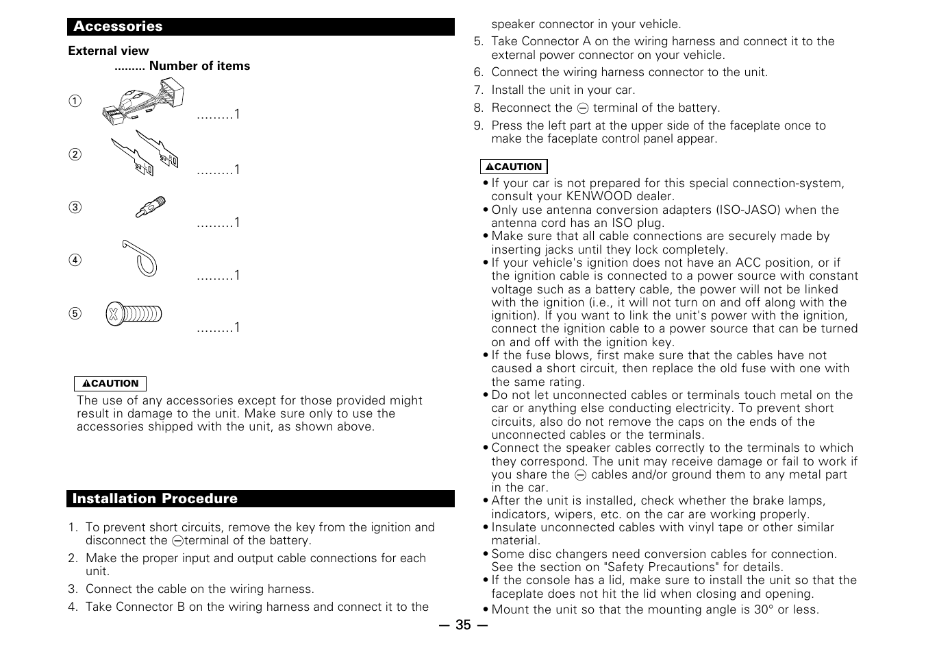 Accessories, Installation procedure | Kenwood KDC-7080R User Manual | Page 35 / 44