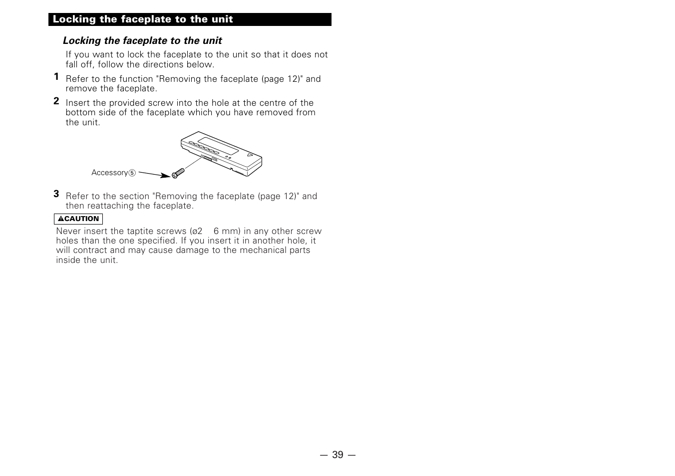 Locking the faceplate to the unit | Kenwood KDC-7080R User Manual | Page 39 / 44