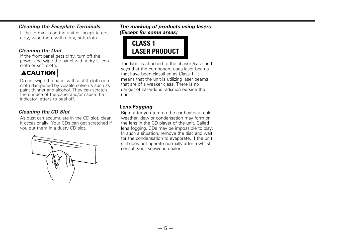 Class 1 laser product | Kenwood KDC-7080R User Manual | Page 5 / 44