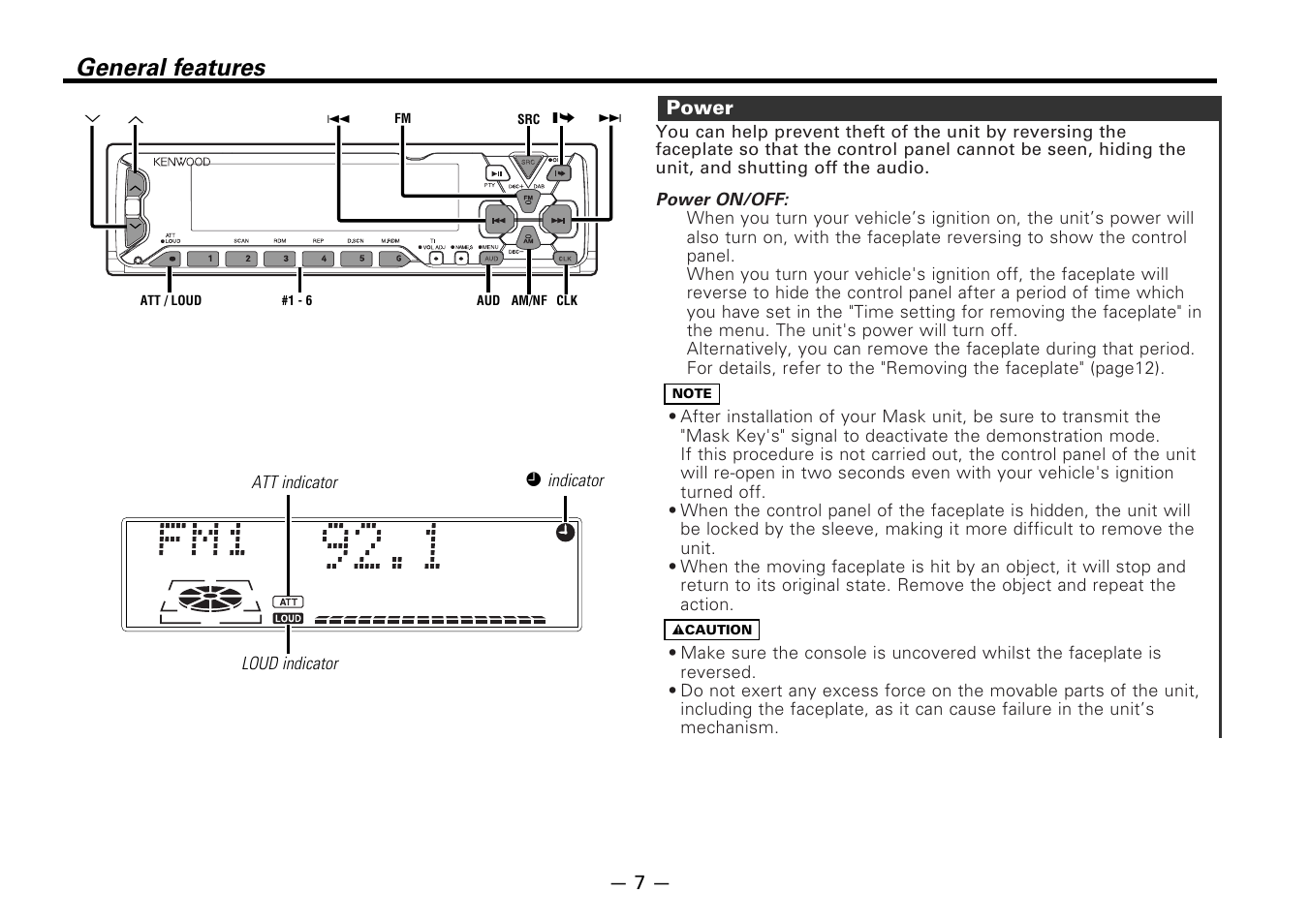 General features, Power | Kenwood KDC-7080R User Manual | Page 7 / 44