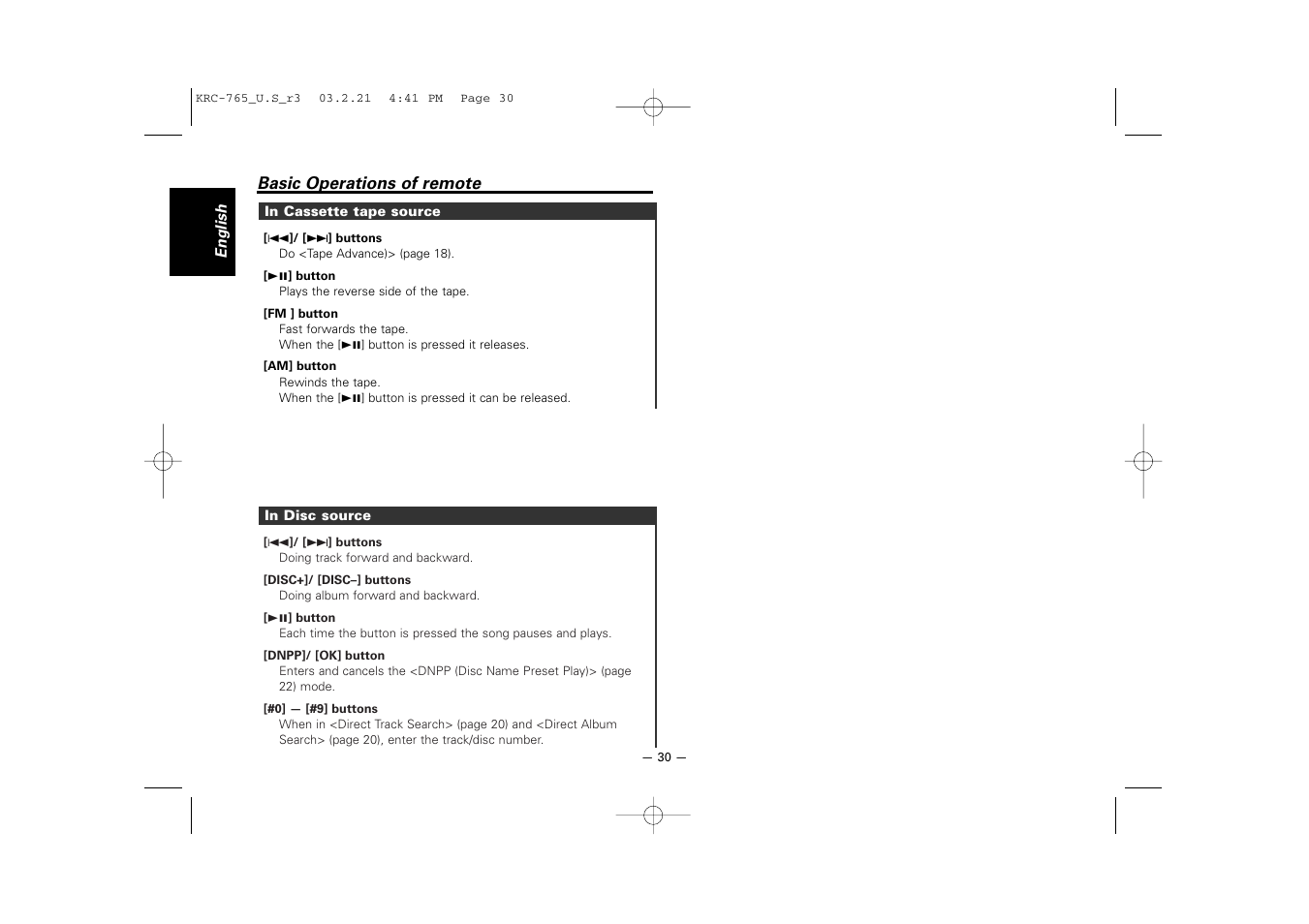 Kenwood KRC-765 User Manual | Page 30 / 42