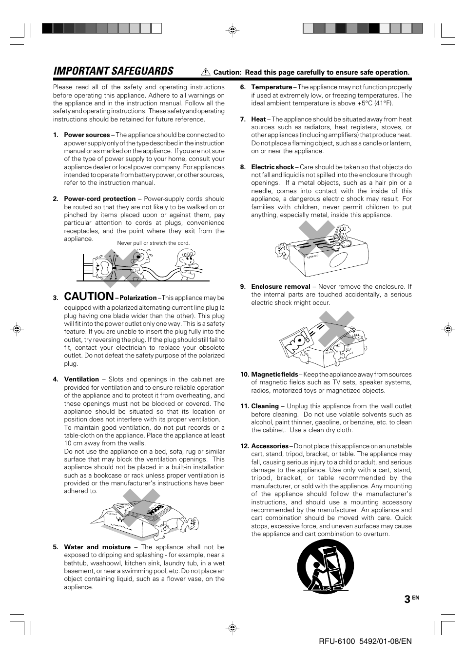 Important safeguards, Caution | Kenwood RFU-6100 User Manual | Page 3 / 8