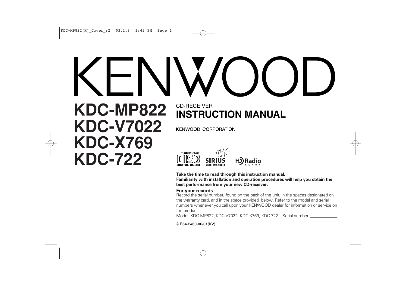 Kenwood eXcelon KDC-X769 User Manual | 48 pages