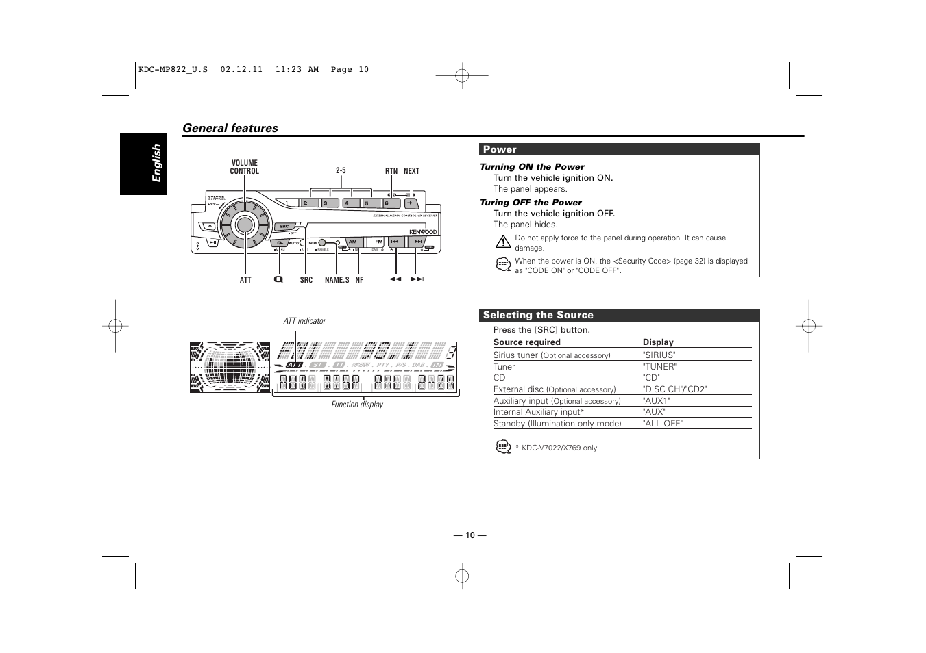 General features | Kenwood eXcelon KDC-X769 User Manual | Page 10 / 48