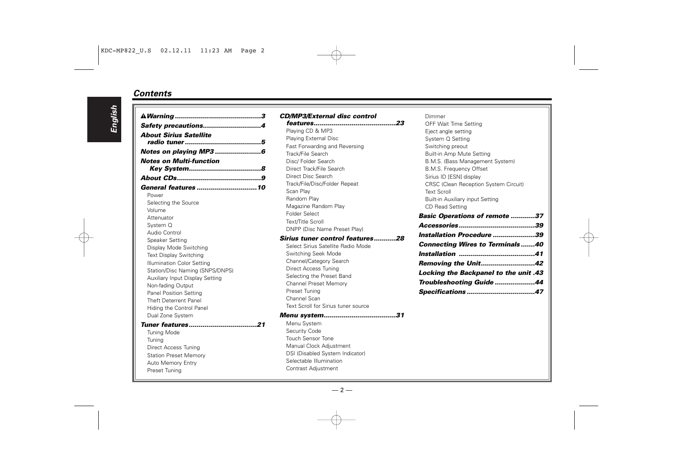 Kenwood eXcelon KDC-X769 User Manual | Page 2 / 48