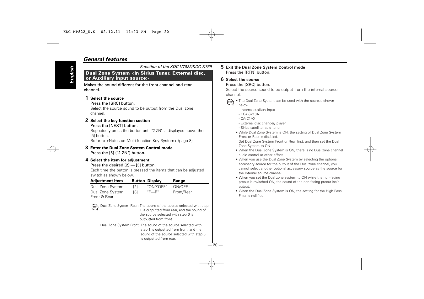 Kenwood eXcelon KDC-X769 User Manual | Page 20 / 48