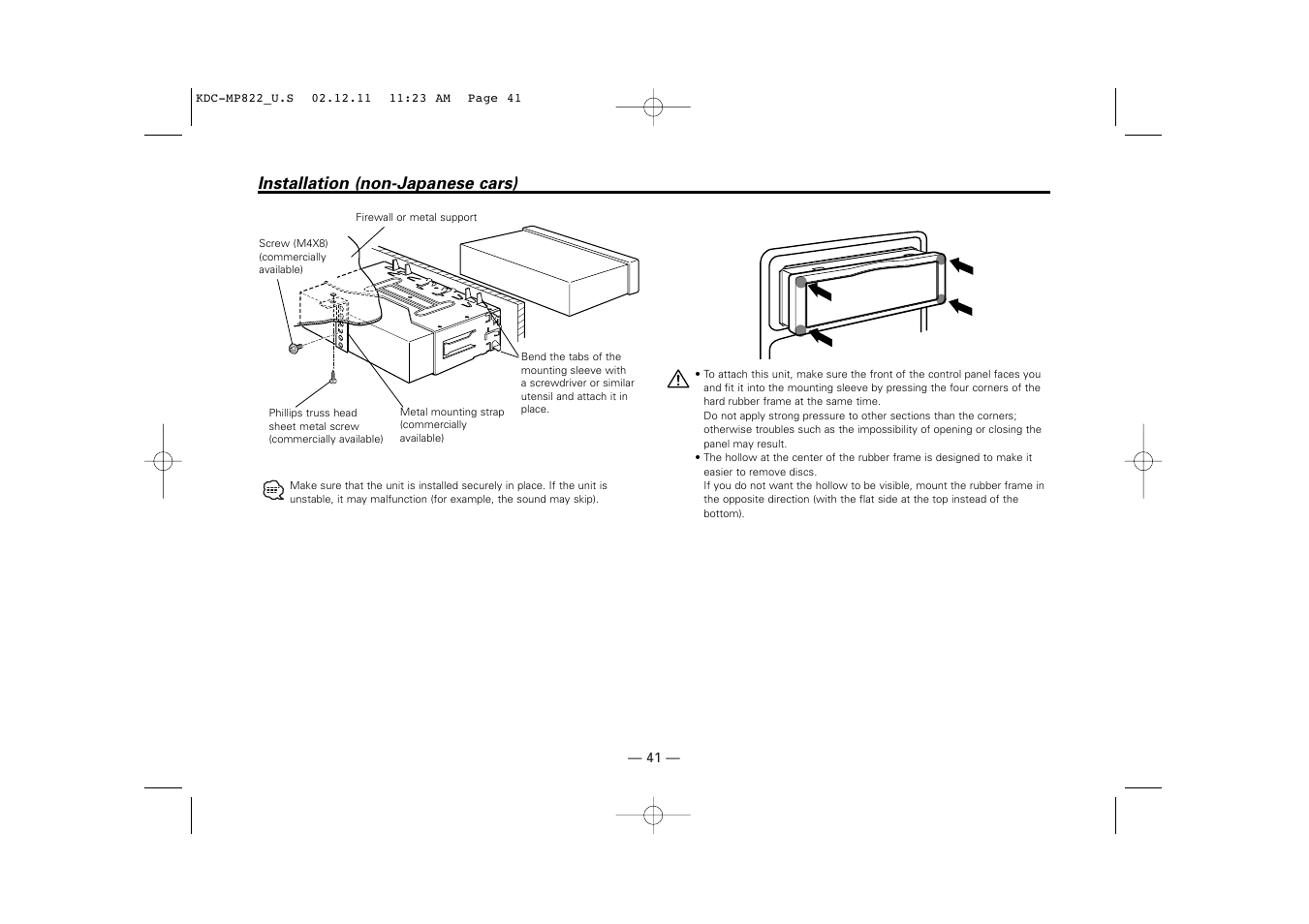 Installation (non-japanese cars) | Kenwood eXcelon KDC-X769 User Manual | Page 41 / 48