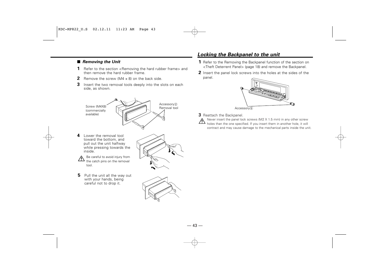Locking the backpanel to the unit | Kenwood eXcelon KDC-X769 User Manual | Page 43 / 48