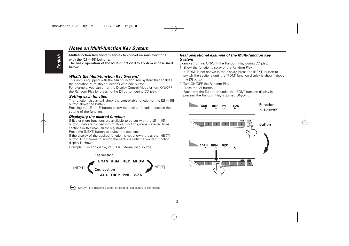 Notes on multi-function key system | Kenwood eXcelon KDC-X769 User Manual | Page 8 / 48