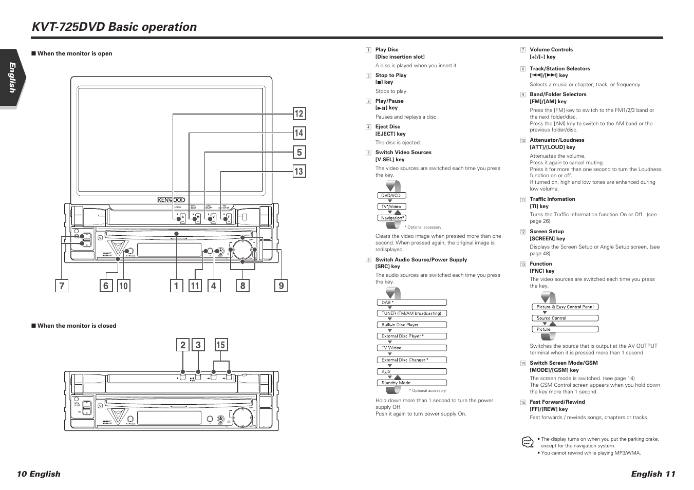 Kvt-725dvd basic operation, English 11 10 english english | Kenwood KVT-725DVD-B User Manual | Page 6 / 48