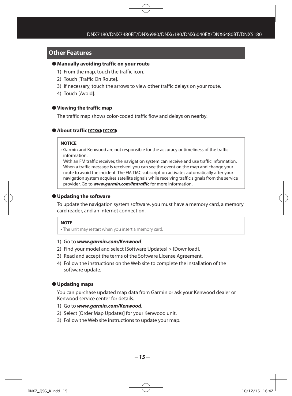 Other features | Kenwood DNX7180 User Manual | Page 15 / 32