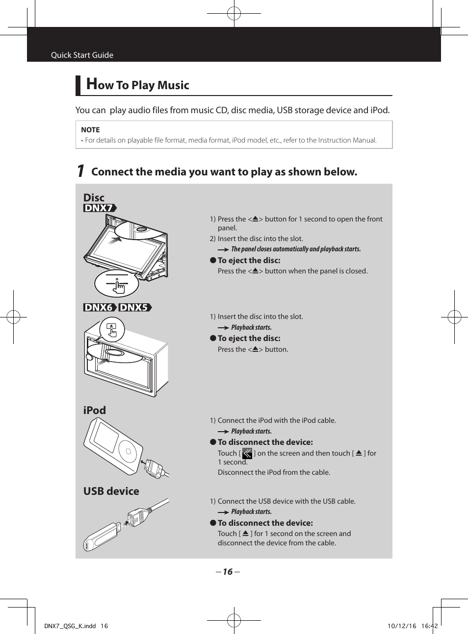 Ow to play music, Ipod usb device | Kenwood DNX7180 User Manual | Page 16 / 32