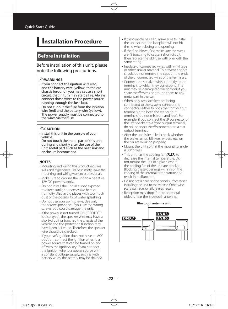 Nstallation procedure, Before installation | Kenwood DNX7180 User Manual | Page 22 / 32