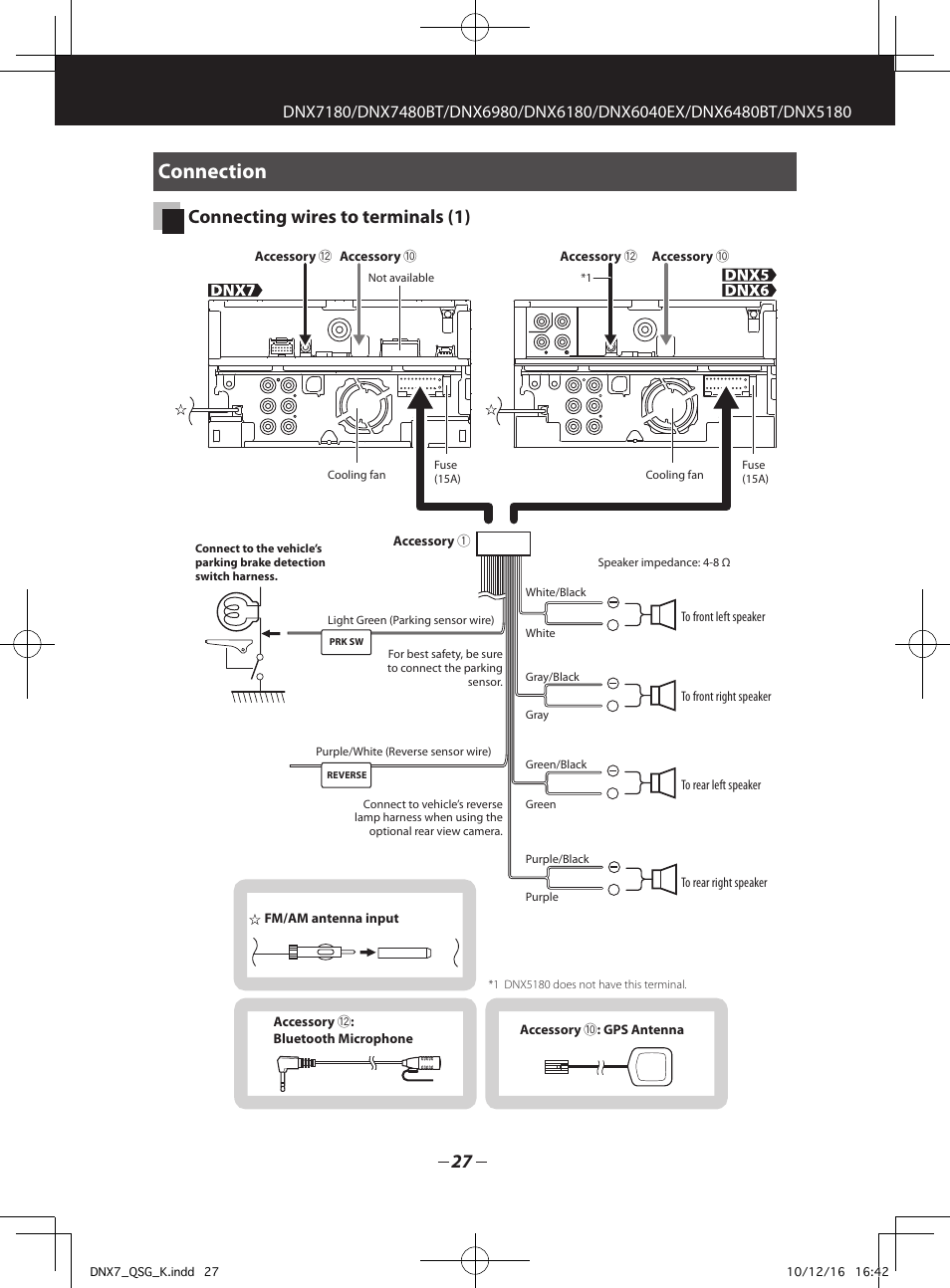 Connection, Connecting wires to terminals (1) | Kenwood DNX7180 User Manual | Page 27 / 32