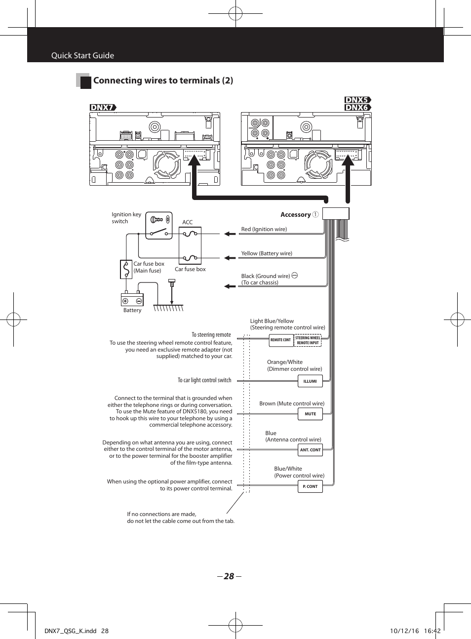 Connecting wires to terminals (2), Quick start guide | Kenwood DNX7180 User Manual | Page 28 / 32