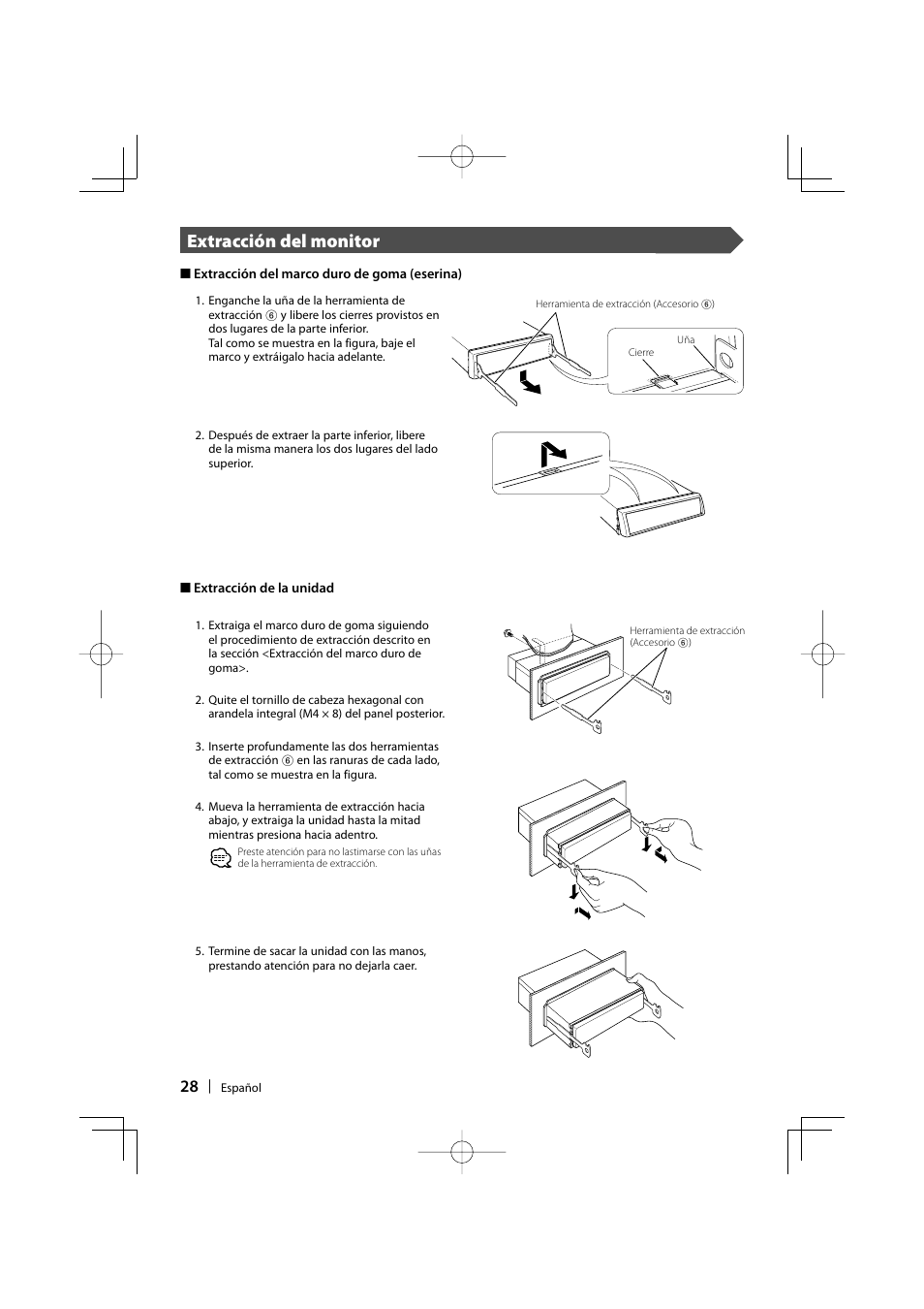 Extracción del monitor | Kenwood KVT-647DVD User Manual | Page 28 / 44