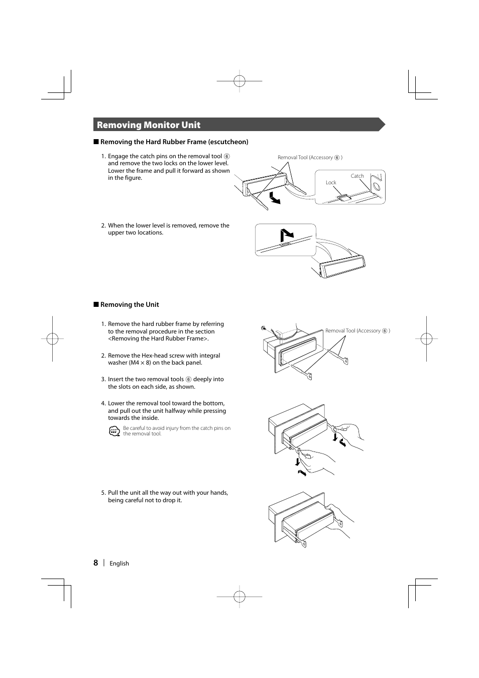 Removing monitor unit | Kenwood KVT-647DVD User Manual | Page 8 / 44