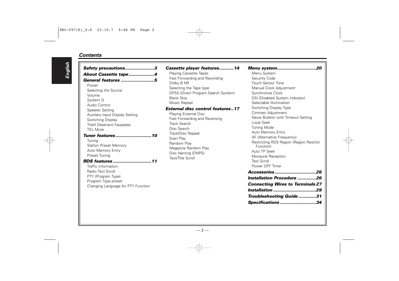 Kenwood KRC-597 User Manual | Page 2 / 36