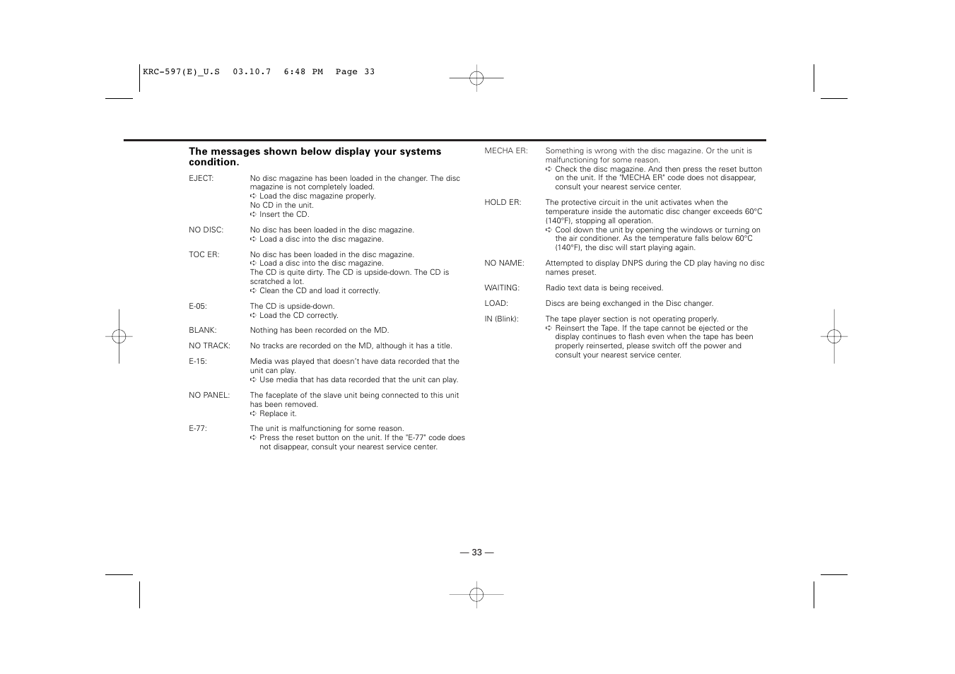 Kenwood KRC-597 User Manual | Page 33 / 36