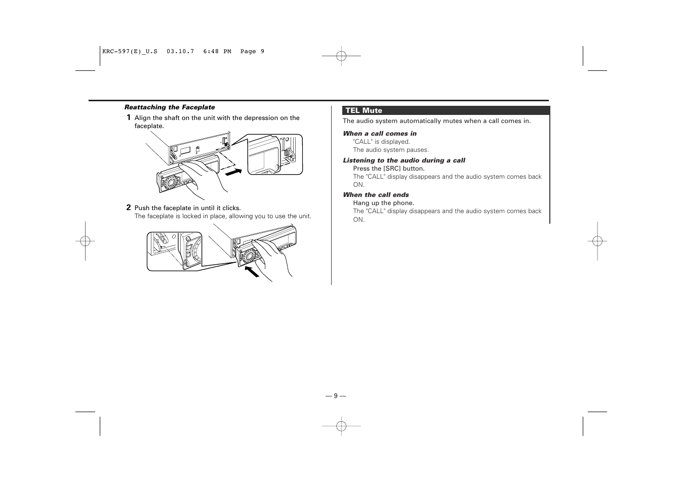 Tel mute | Kenwood KRC-597 User Manual | Page 9 / 36