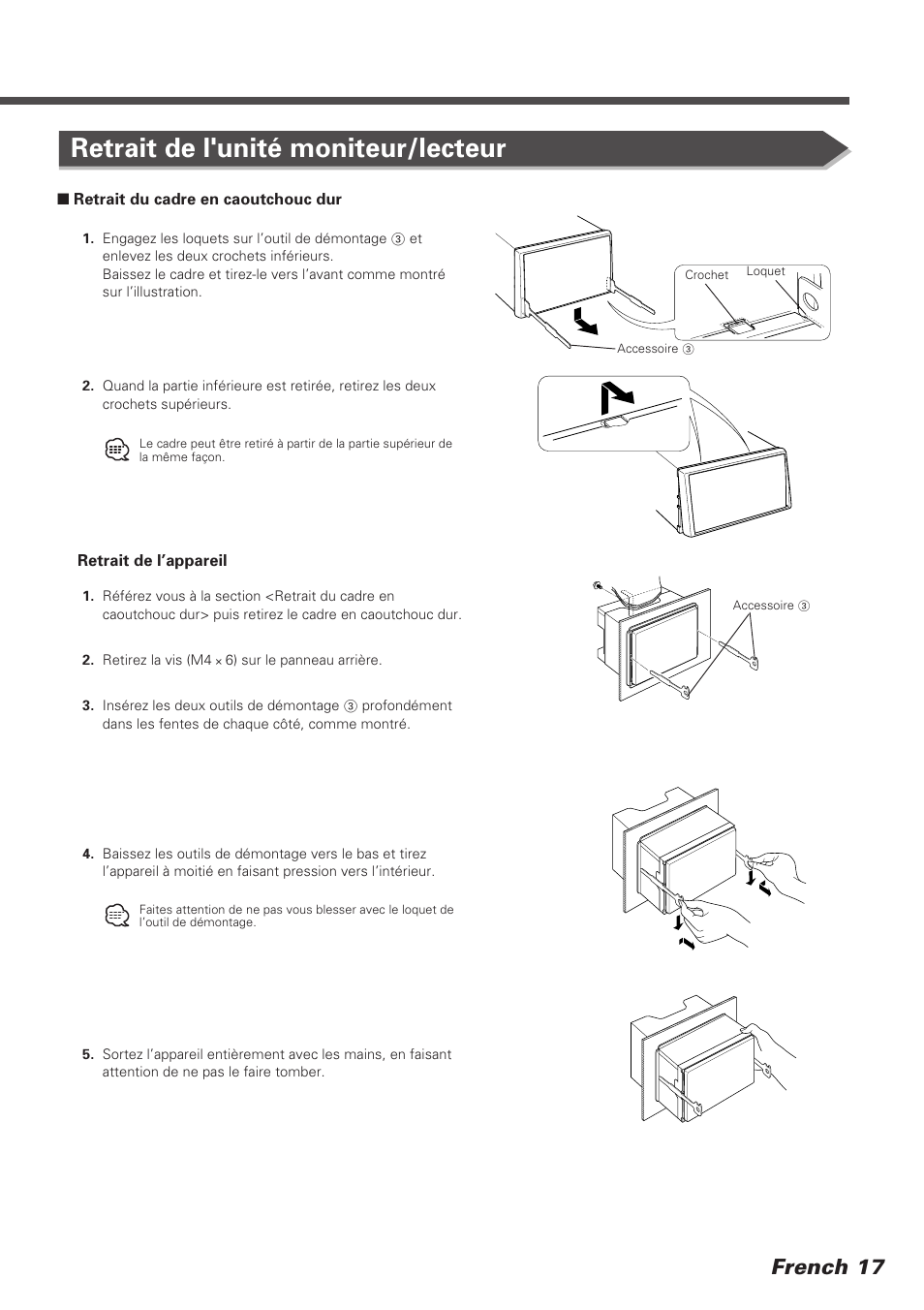 Retrait de l'unité moniteur/lecteur, French 17 | Kenwood DDX7025 User Manual | Page 17 / 60