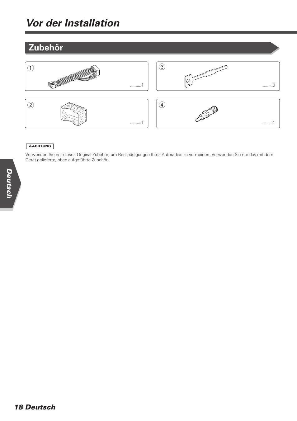 Vor der installation, Zubehör | Kenwood DDX7025 User Manual | Page 18 / 60