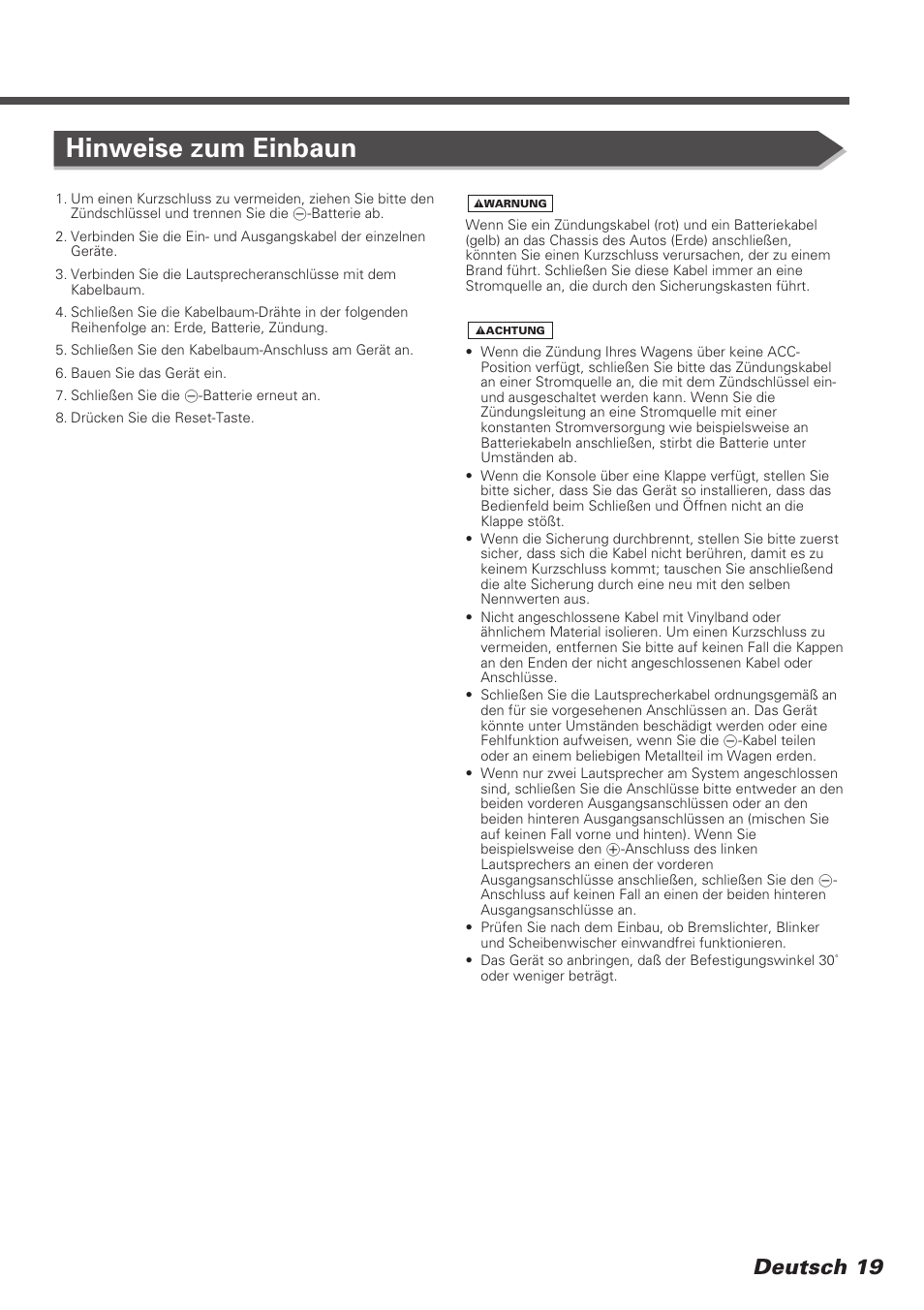 Hinweise zum einbaun, Deutsch 19 | Kenwood DDX7025 User Manual | Page 19 / 60