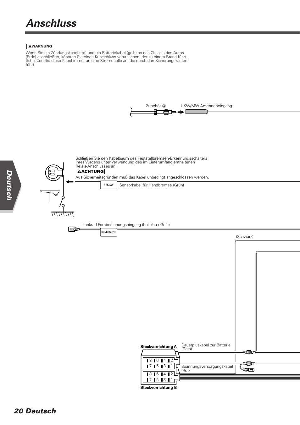 Anschluss, Deutsch 20 deutsch | Kenwood DDX7025 User Manual | Page 20 / 60