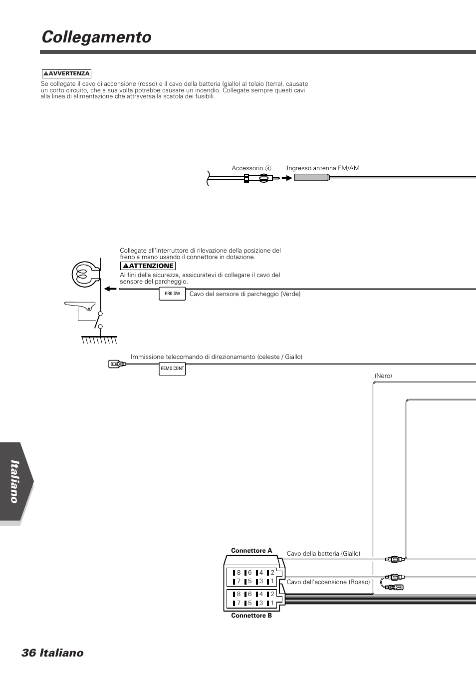 Collegamento, Italiano 36 italiano | Kenwood DDX7025 User Manual | Page 36 / 60