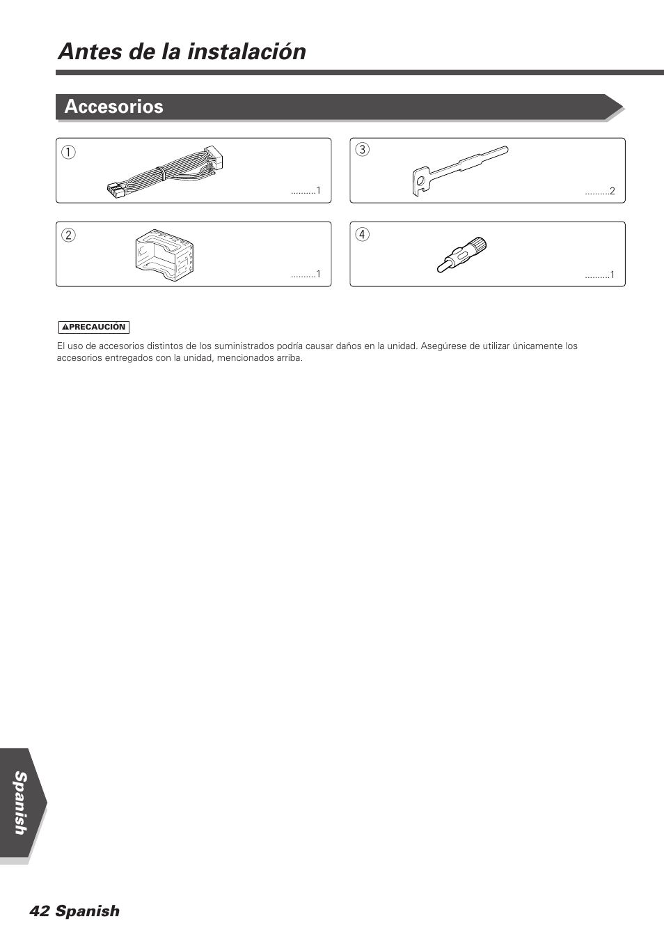 Antes de la instalación, Accesorios | Kenwood DDX7025 User Manual | Page 42 / 60