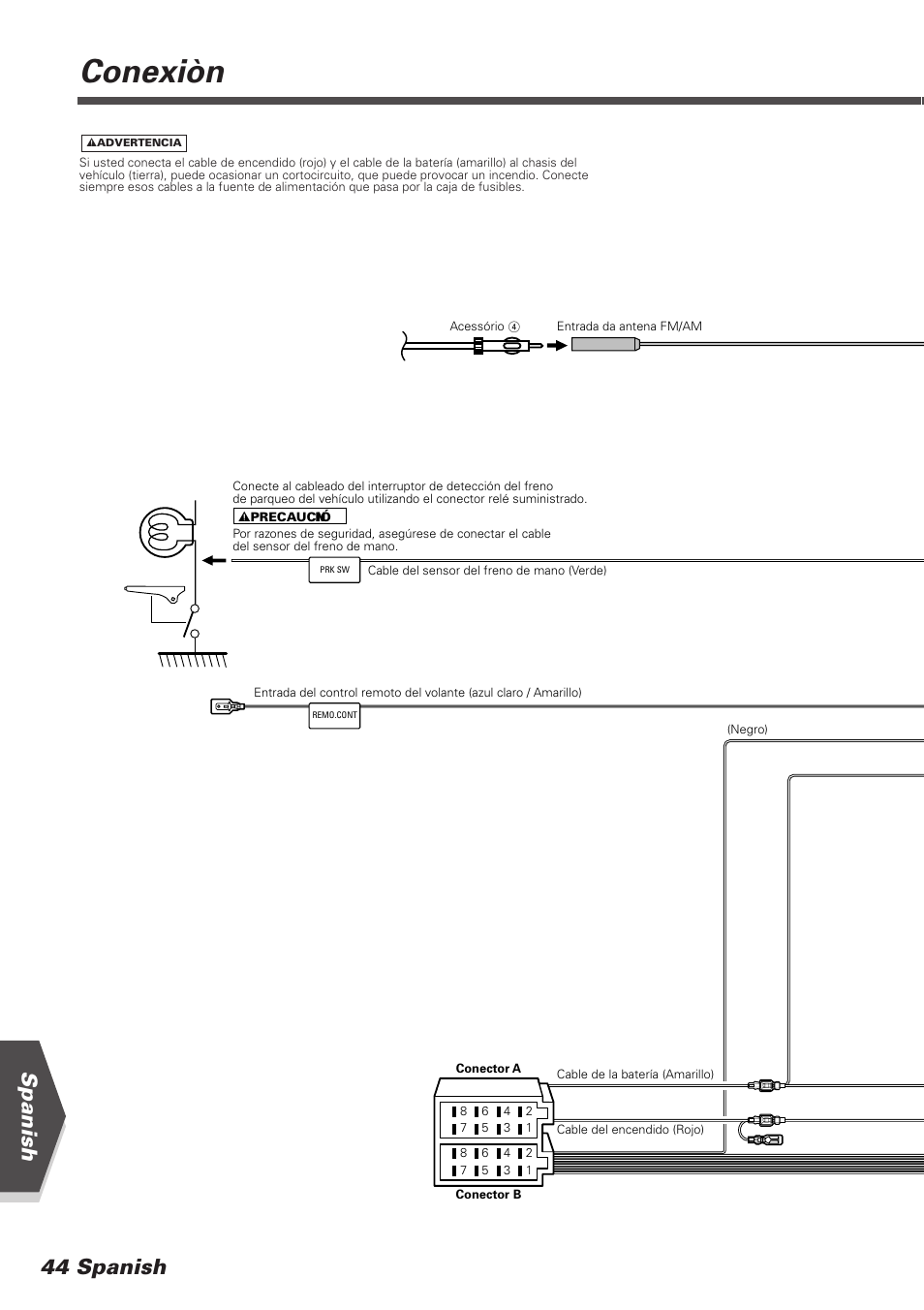 Conexiòn, Spanish 44 spanish | Kenwood DDX7025 User Manual | Page 44 / 60