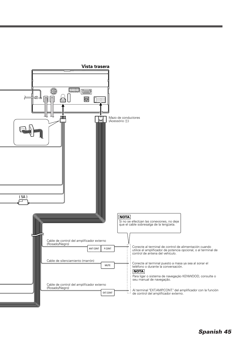 Spanish 45, Vista trasera | Kenwood DDX7025 User Manual | Page 45 / 60