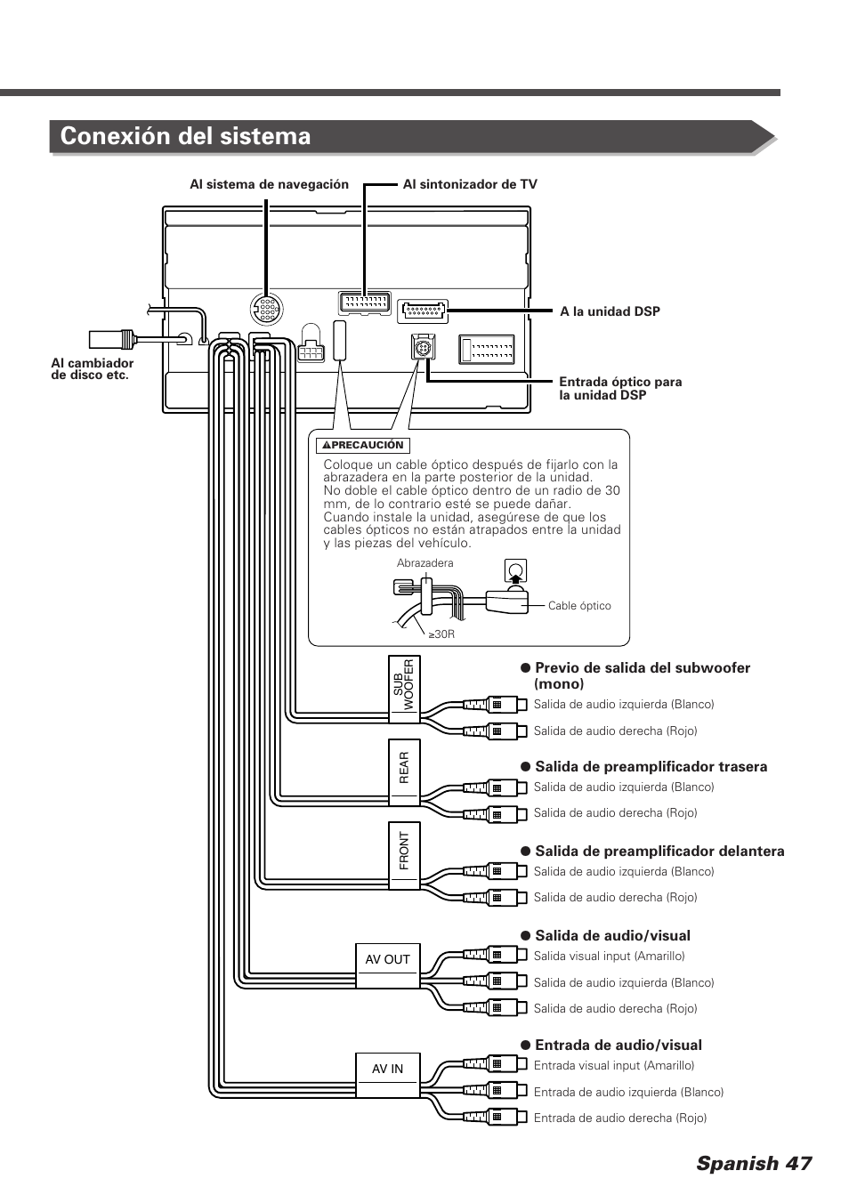 Conexión del sistema, Spanish 47 | Kenwood DDX7025 User Manual | Page 47 / 60