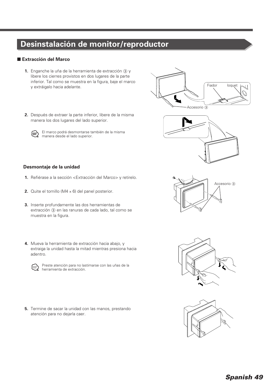 Desinstalación de monitor/reproductor, Spanish 49 | Kenwood DDX7025 User Manual | Page 49 / 60