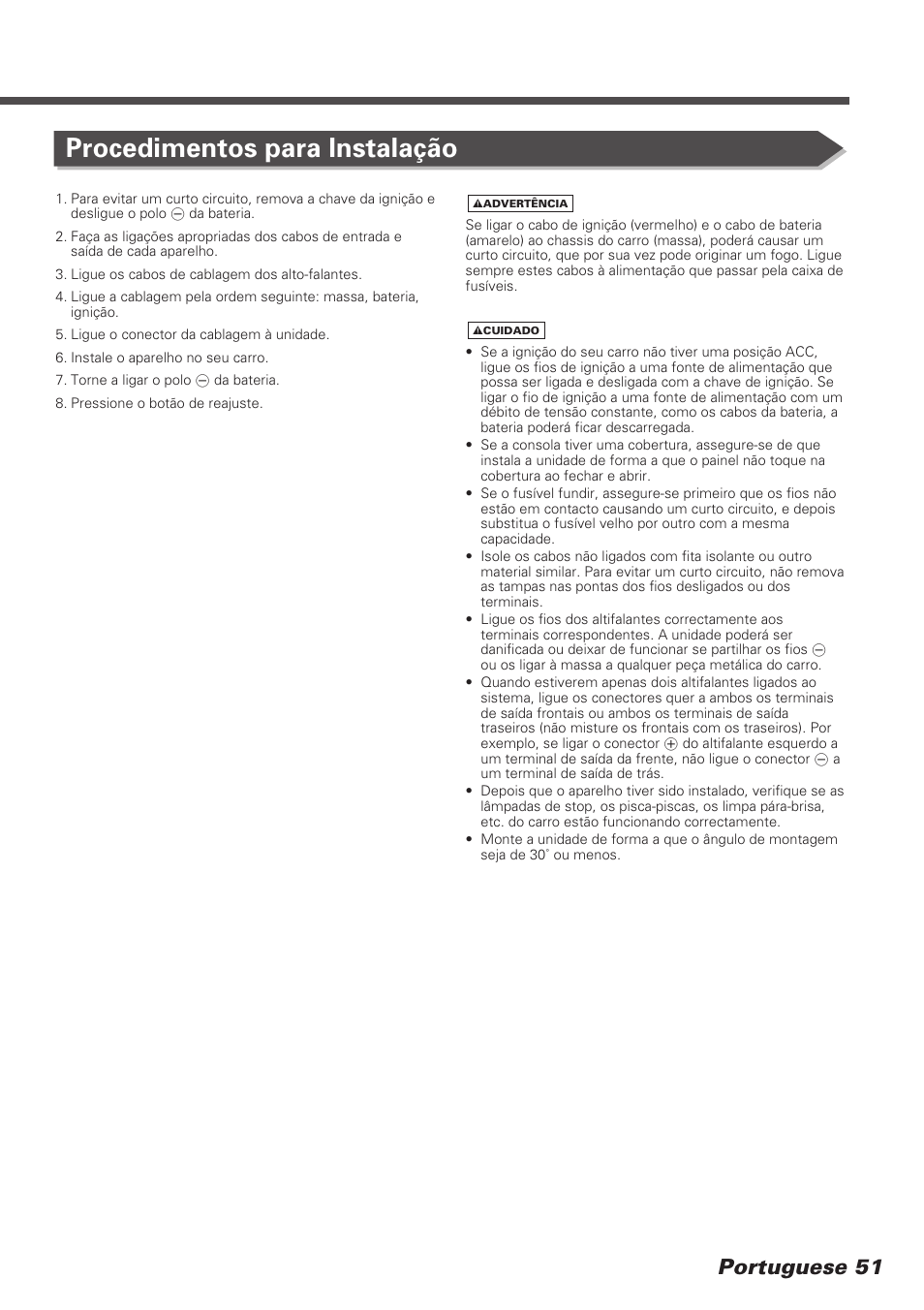 Procedimentos para instalação, Portuguese 51 | Kenwood DDX7025 User Manual | Page 51 / 60