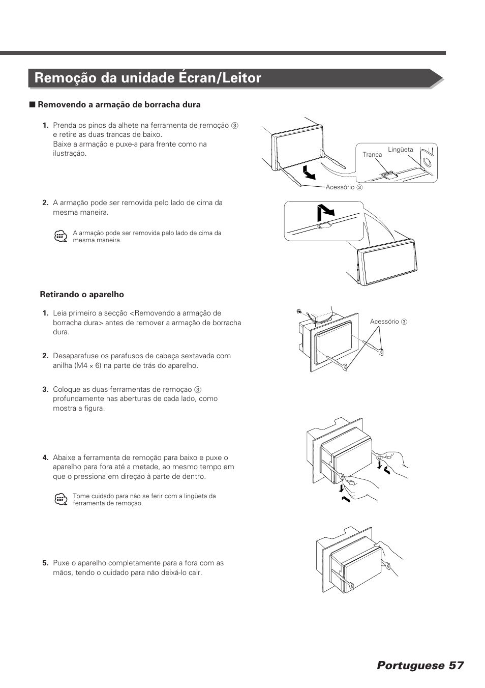 Remoção da unidade écran/leitor, Portuguese 57 | Kenwood DDX7025 User Manual | Page 57 / 60