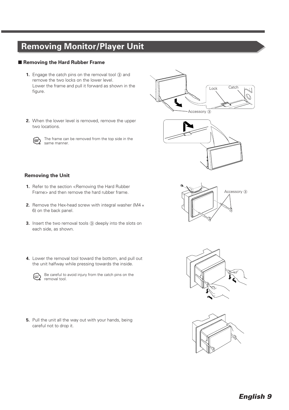 Removing monitor/player unit, English 9 | Kenwood DDX7025 User Manual | Page 9 / 60