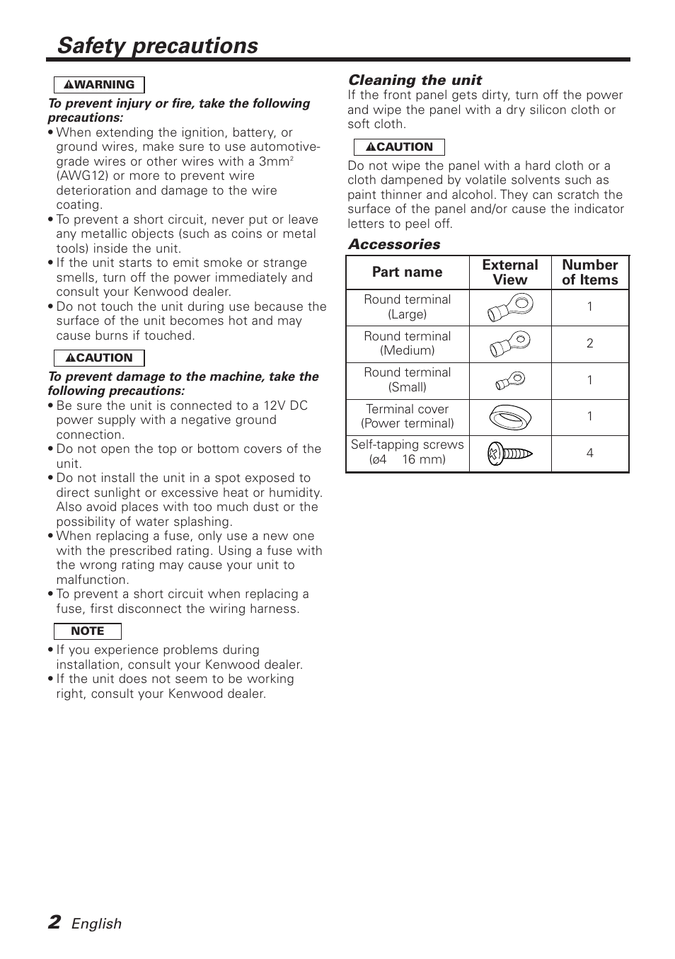 Safety precautions | Kenwood KAC-718 User Manual | Page 2 / 8