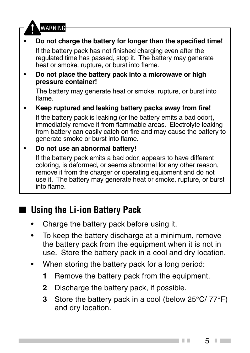 Using the li-ion battery pack | Kenwood TK-2140 User Manual | Page 10 / 38