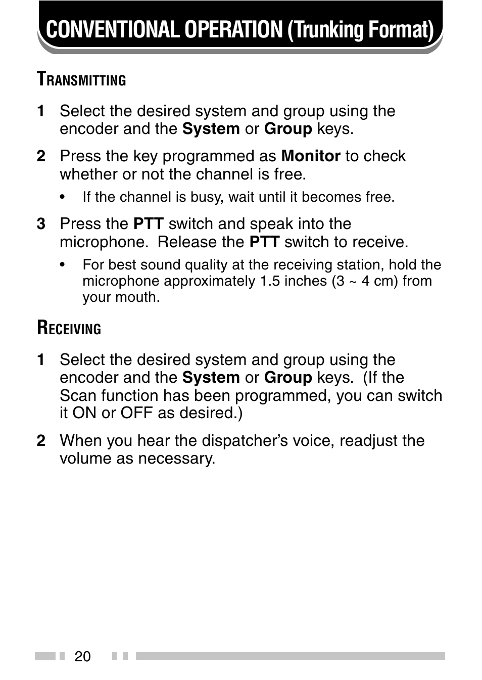 Conventional operation (trunking format) | Kenwood TK-2140 User Manual | Page 25 / 38