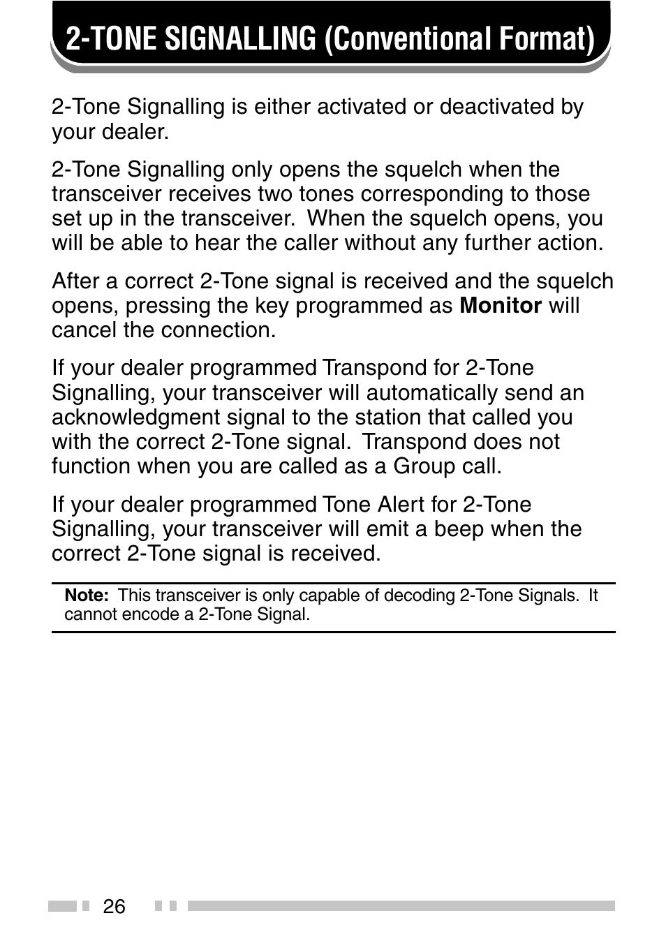 Tone signalling (conventional format) | Kenwood TK-2140 User Manual | Page 31 / 38