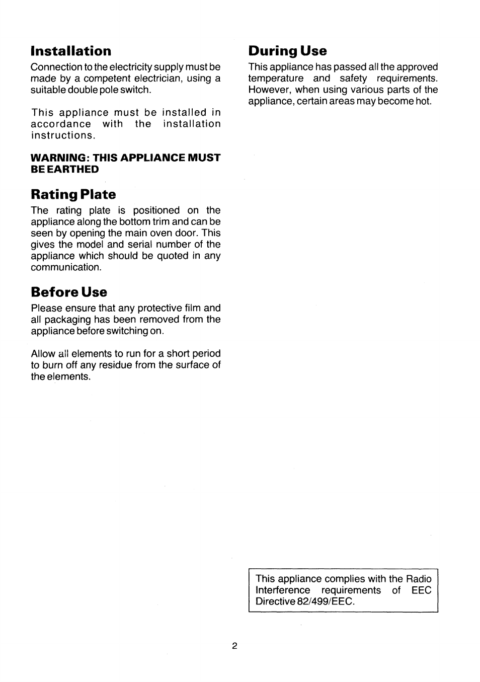 Installation, Warimiimg: this appliance must be earthed, Rating plate | Before use, During use | Kenwood SC102/2WH User Manual | Page 4 / 20